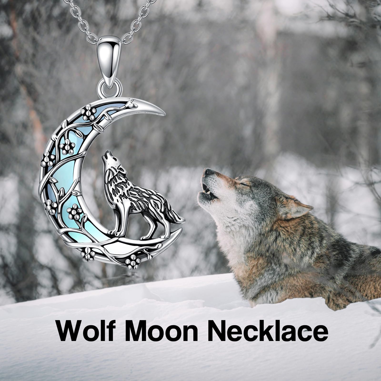 Wolf Katze Halskette 925 Sterling Silber Lebensbaum Anhänger Kette Tier Schmuck Geschenke für Frauen Mama Ehefrau