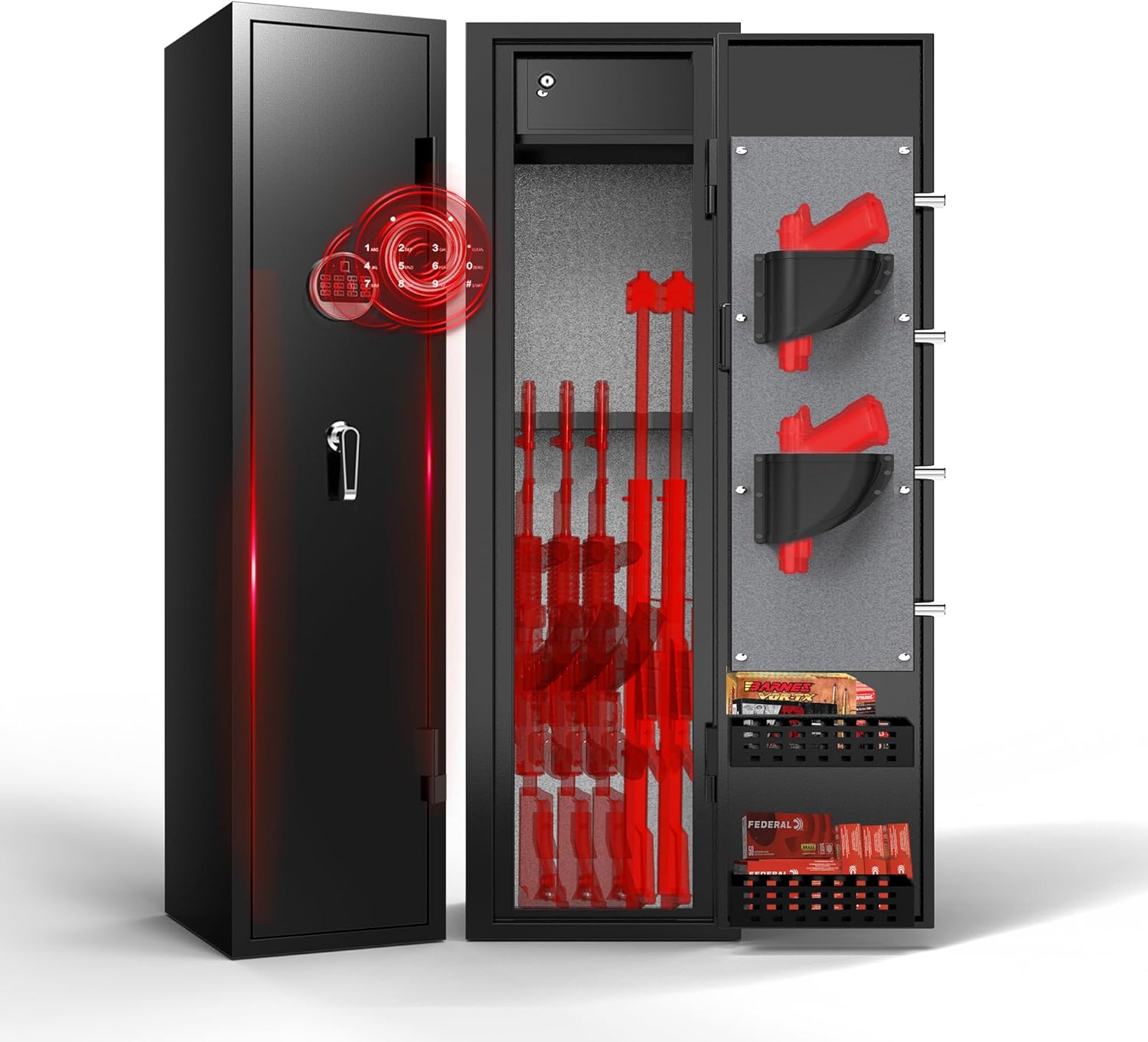 6-8 Quick-Access Gun Safe, Gun Safe for Rifles and Pistols for Home, Dual Alarm & Mute System, Metal Gun Cabinet for Rifles and Shotguns with Internal Cabinet, No Assembly Required