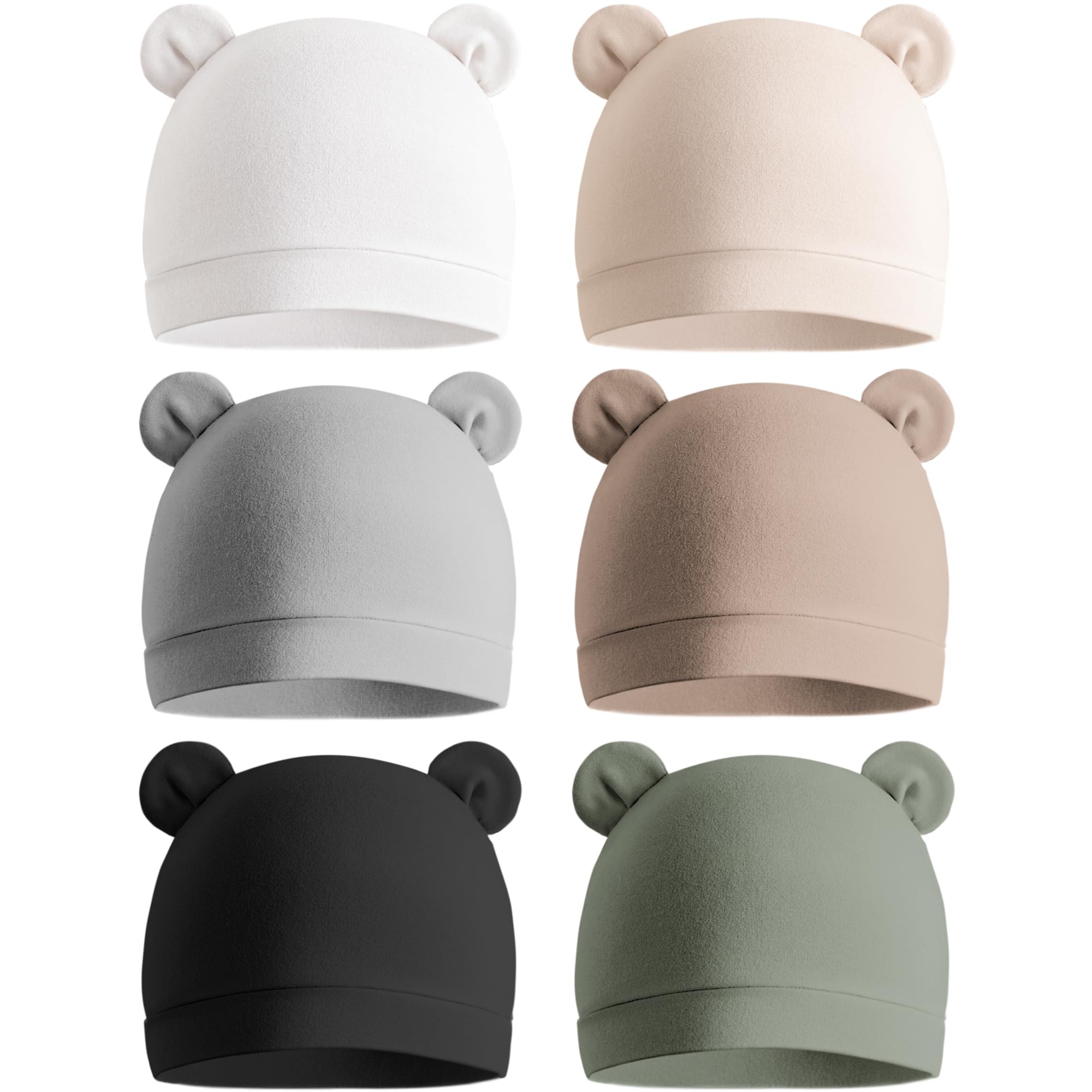 Konssy 6-Pack Baby Newborn Hats with Bear Ears Set