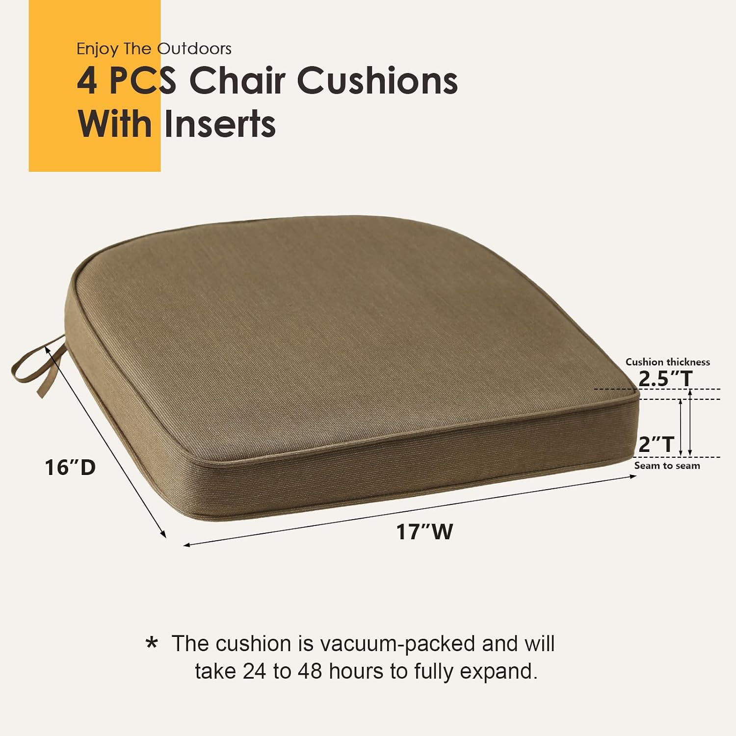 Outdoor Sunbrella Round Corner Seat Cushion, 17"x16"x2", Set of 4, Non Slip Seat Cushion Pads with Removable Cover for Patio Furniture, Garden Yard Lawn, Specrtum Caribou