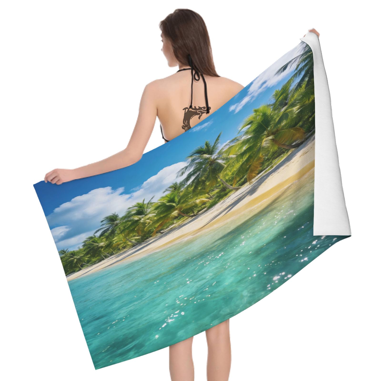 Leichong 3D Tropical Beach Beach Towel Microfiber Soft Quick Dry for Adults, Sea View Bath Towel Lightweight Soft Absorbent for Travel Swimming Pool Sports, 75 x 150 cm