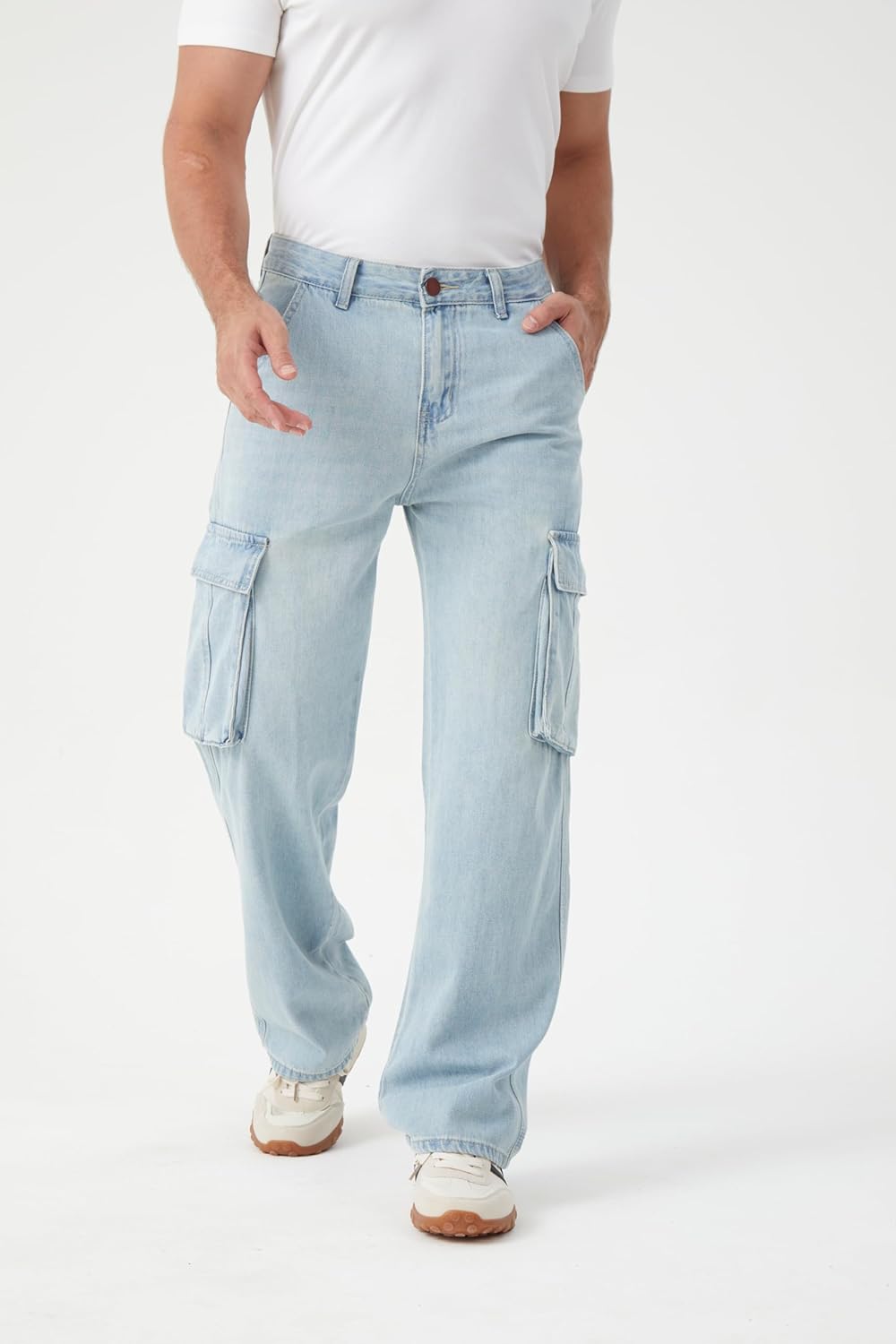 FREDD MARSHALL Cargo Jeans for Mens Relaxed Fit Straight Leg Fashion Work Denim with 6 Pockets - Image 5