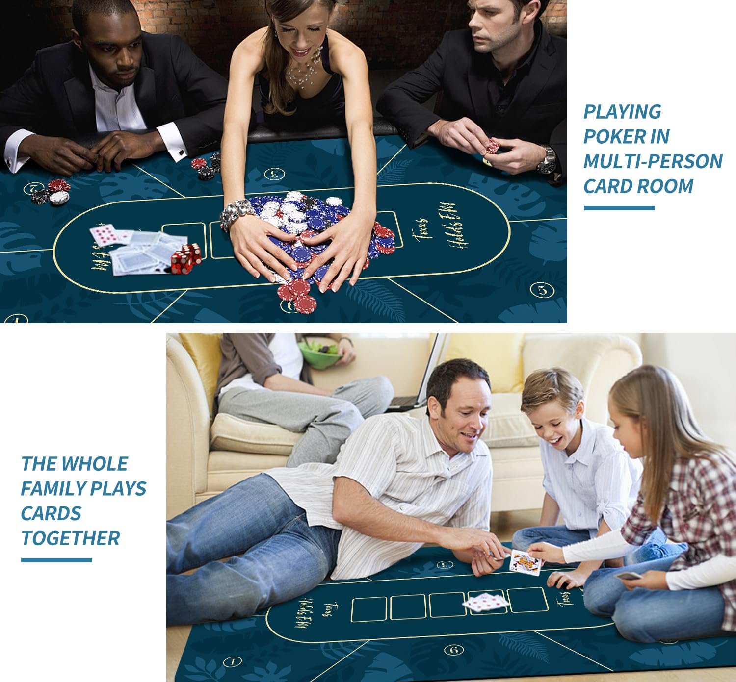LaiEr Poker Matte Große Größe - Texas Hold'em Gummimatte Topper für Tische - Faltbarer Tragbarer Tisch Blackjack Top Layout - Mehrere Größenauswahl (120 * 60 * 0.2cm, Blau)