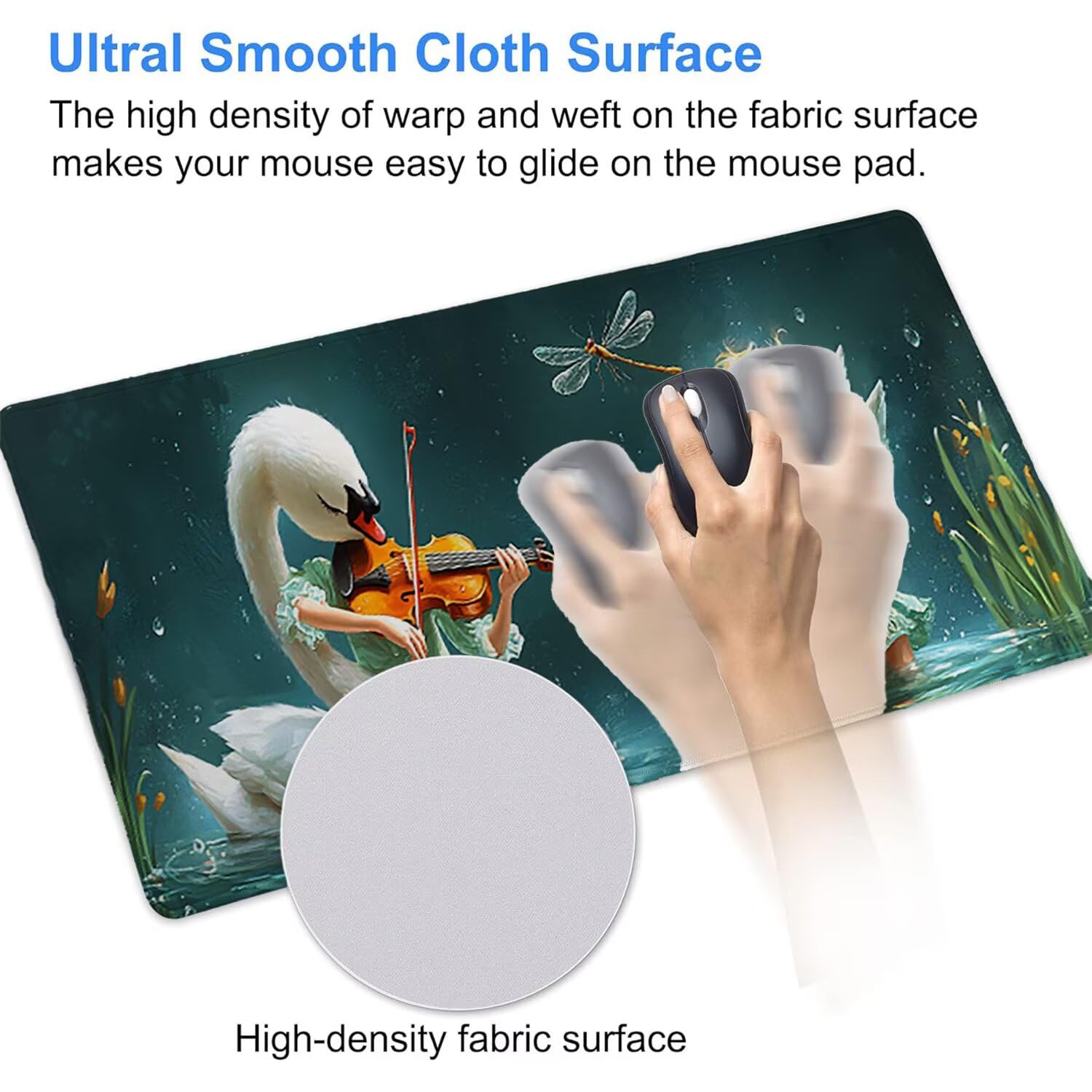 Tappetino per Mouse XXL 1400 x 600 mm Tappetino Mouse Gaming Grande, Mousepad con Base in Gomma Antiscivolo, Tappeto per Tavolo da Gaming per Mouse e Tastiera, Accessori PC (Cigno Ragazza) u-765