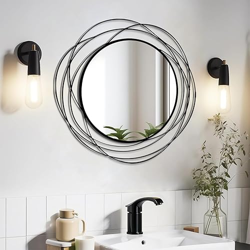 HQiJun Espejo redondo de pared – Espejo circular grande negro de 26.8 pulgadas p