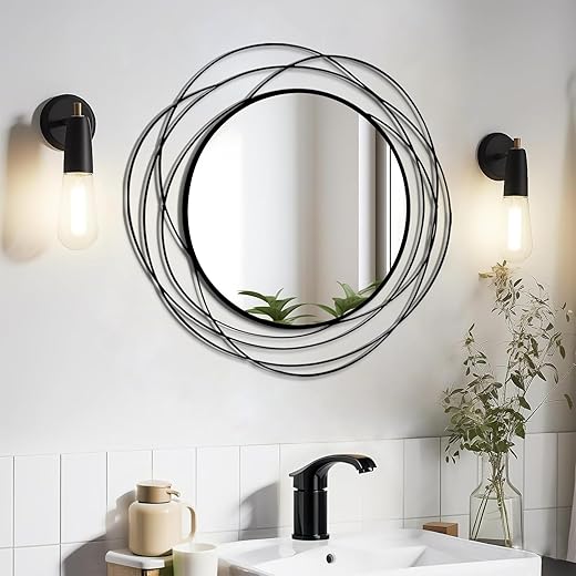 Round Wall Mirror - 26.8" Large Black Circle Mirror for Wall with Art Decorative Durable Metal Frame, Modern Hanging Mirror for Bathroom Over Sink, Bedroom, Entryway, Vanity or Living Room