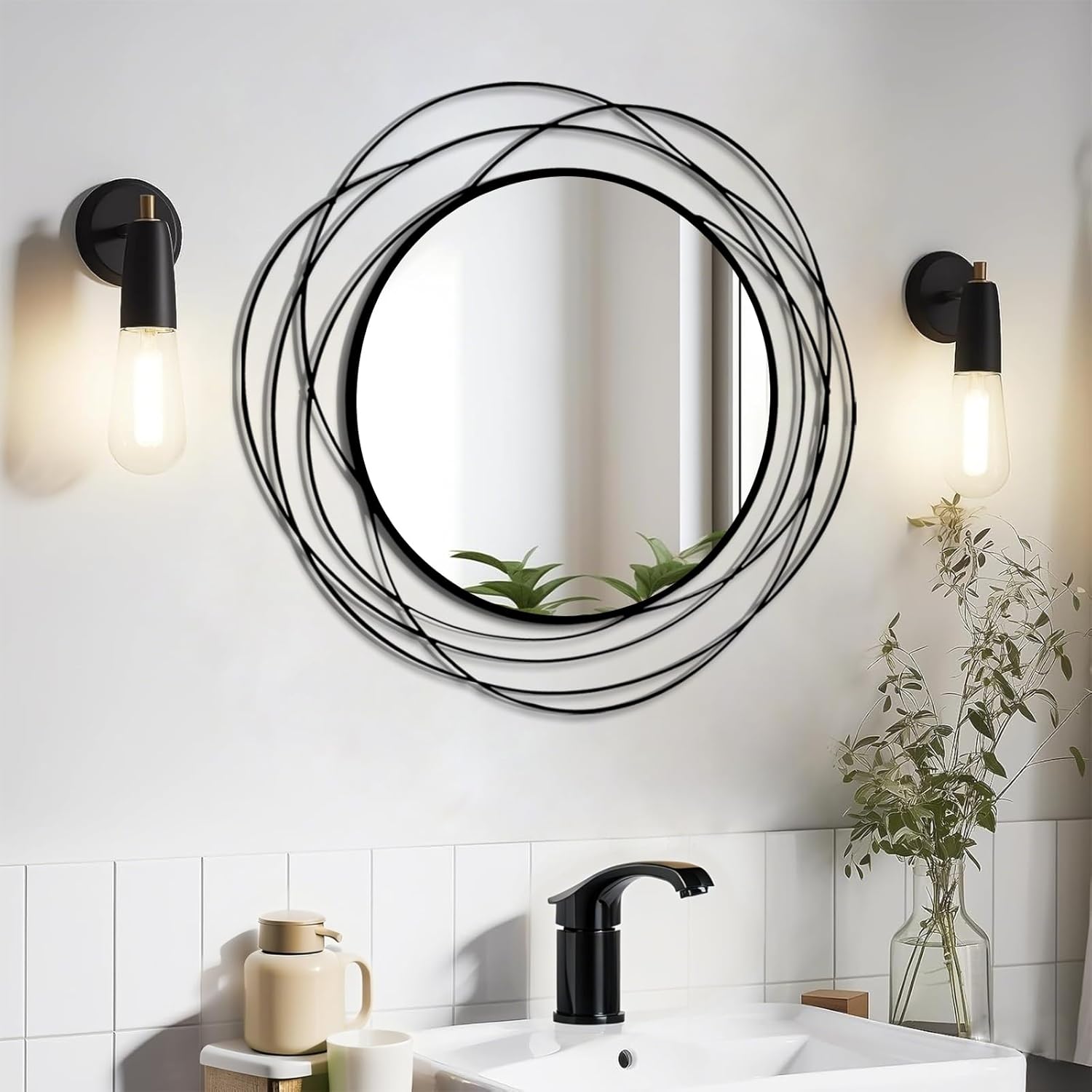Round Wall Mirror - 26 8 Large Black Circle Mirror for Wall with Art Decorative Durable Metal Frame