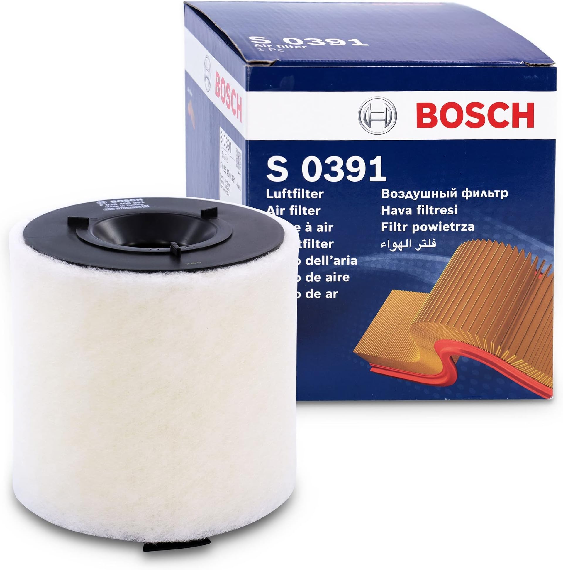 Bosch S0391 Car Air Filter - Separates Particles from the Air Intake - Moisture-resistant plus High Tensile Strength