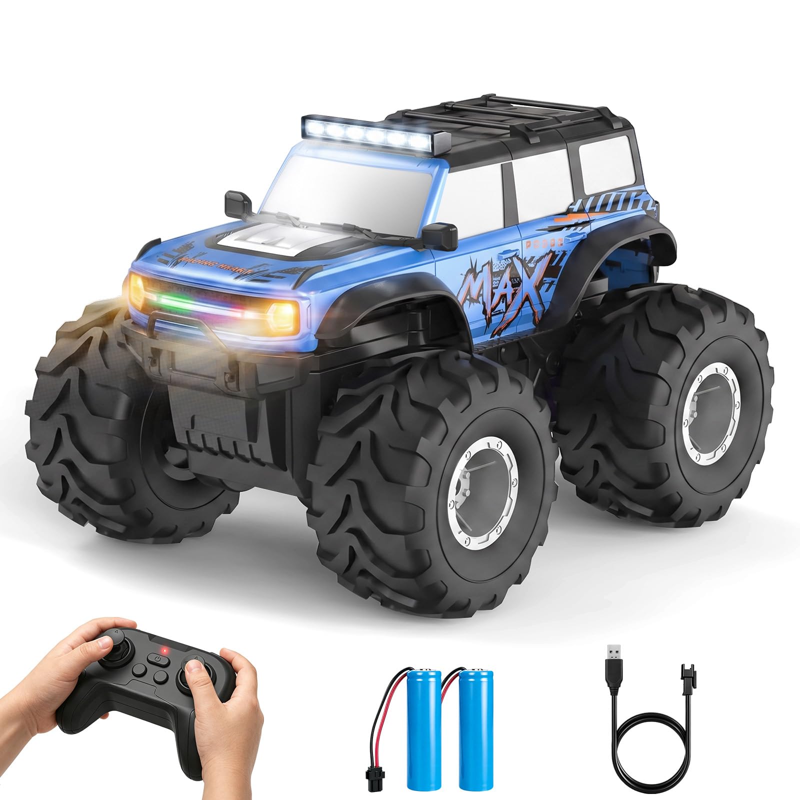 HengLiSam Ferngesteuertes Auto Kinder mit LED Licht, 1:18 Amphibienfahrzeug