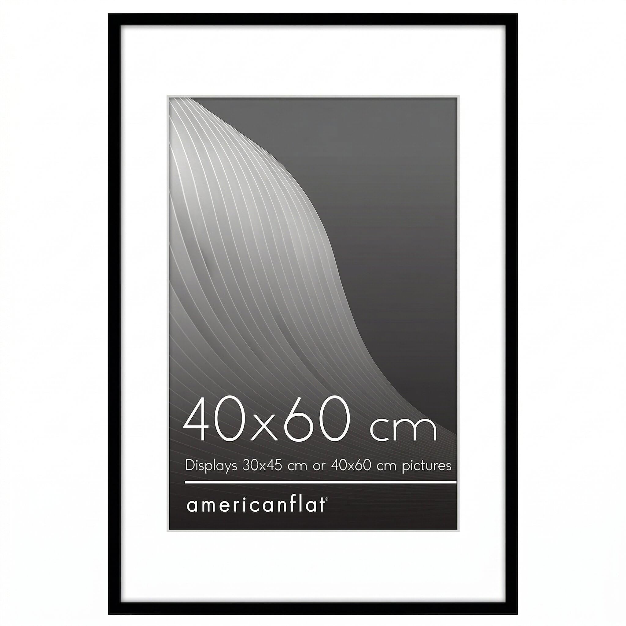 Americanflat 40x60 cm Picture Frame with Polished Plexi Cover - Use as 30x45 cm Wall Photo Frame with Mount or Display 60x40 cm Photo without Mount - Streamline Collection - Black