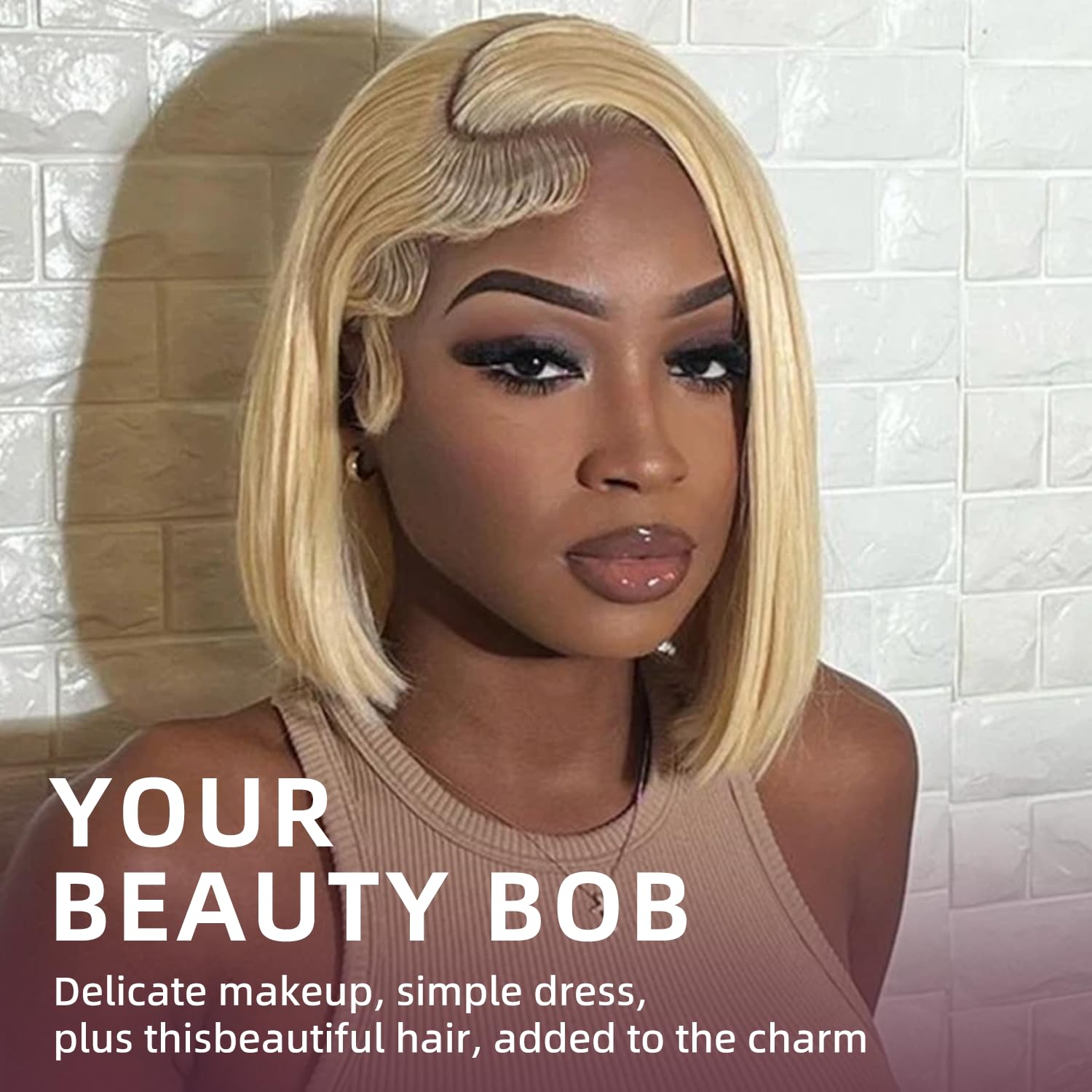 Blonde Bob Wig Human Hair 613 Lace Front Wig Human Hair 13X4 lace Front Bob Wig Pre Plucked With Baby Hair 210% Density 613 Short Bob Wigs for Women 10inch