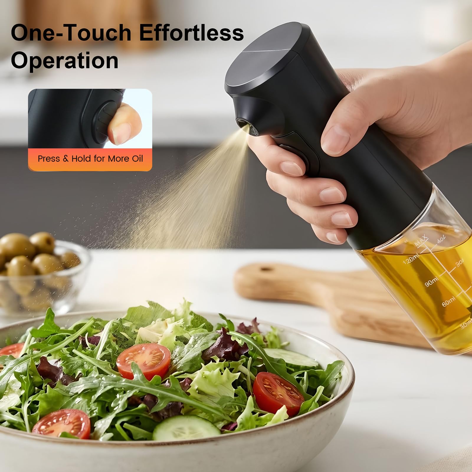 Pulverizador de aceite eléctrico para cocinar, rociador de aceite de oliva de vidrio recargable, botella de pulverización continua de niebla fina a pilas para freidora de aire, ensalada