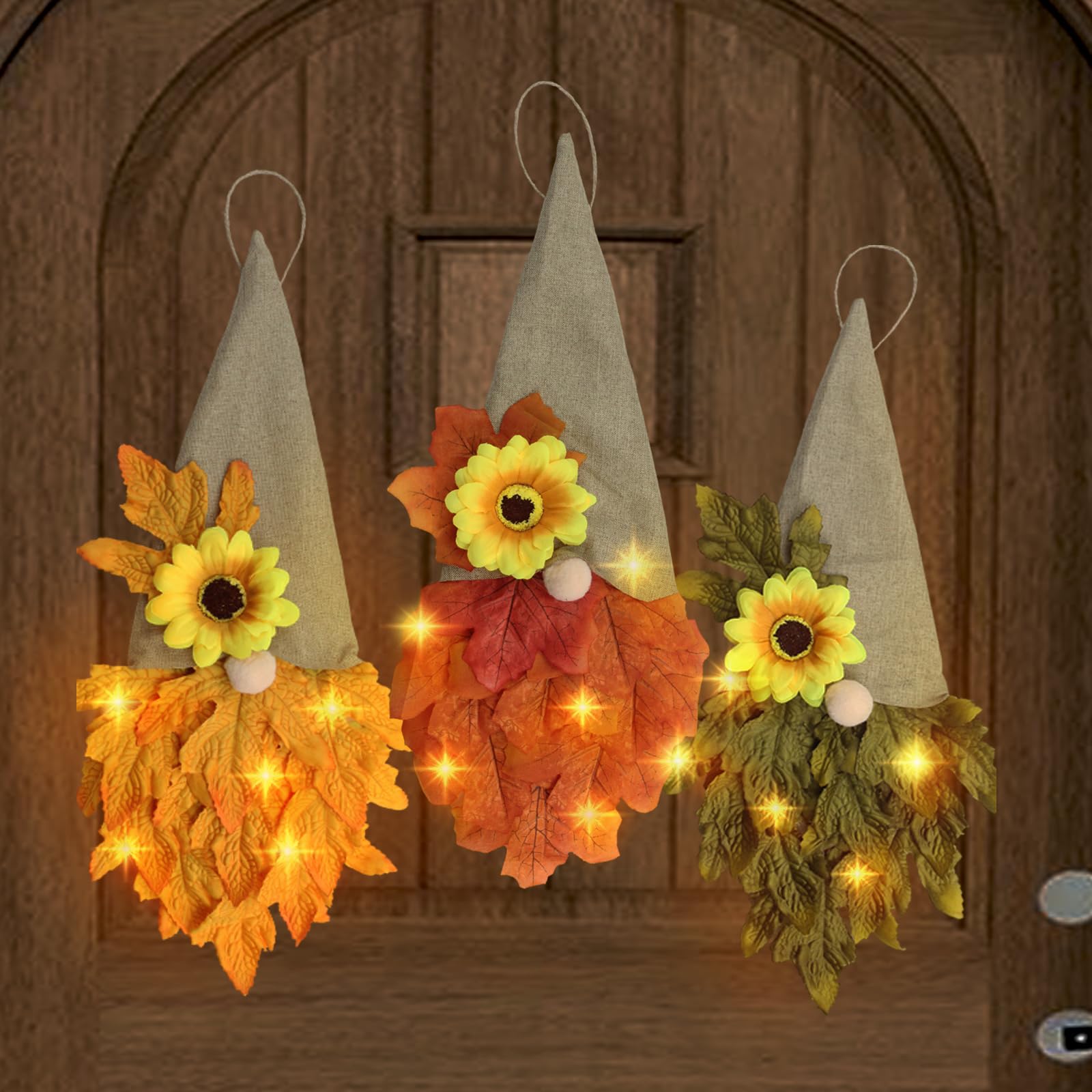 2 Gnomi Autunnali Per Decorazioni Ringraziamento – Sospensibili Con Foglia D'Acero, Peluche Senza Volto 16 Cm, Arancione