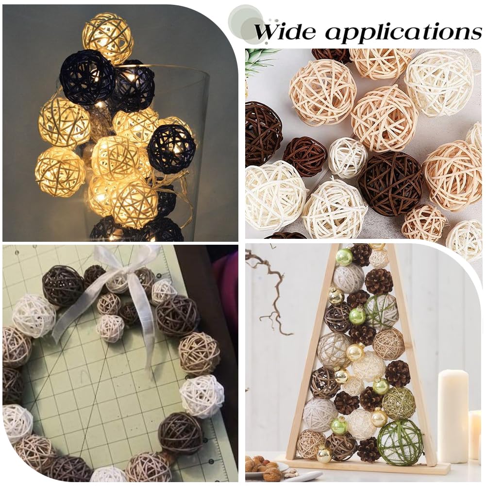 SUNNYCLUE 12 Estilo 32 Bolas de Mimbre de Ratán, Bolas Decorativas Redondas de Ratán, Negras, Blancas Y Marrones, Decoración de Centro de Mesa, Adornos, Manualidades para Decoración del Hogar, Bodas,