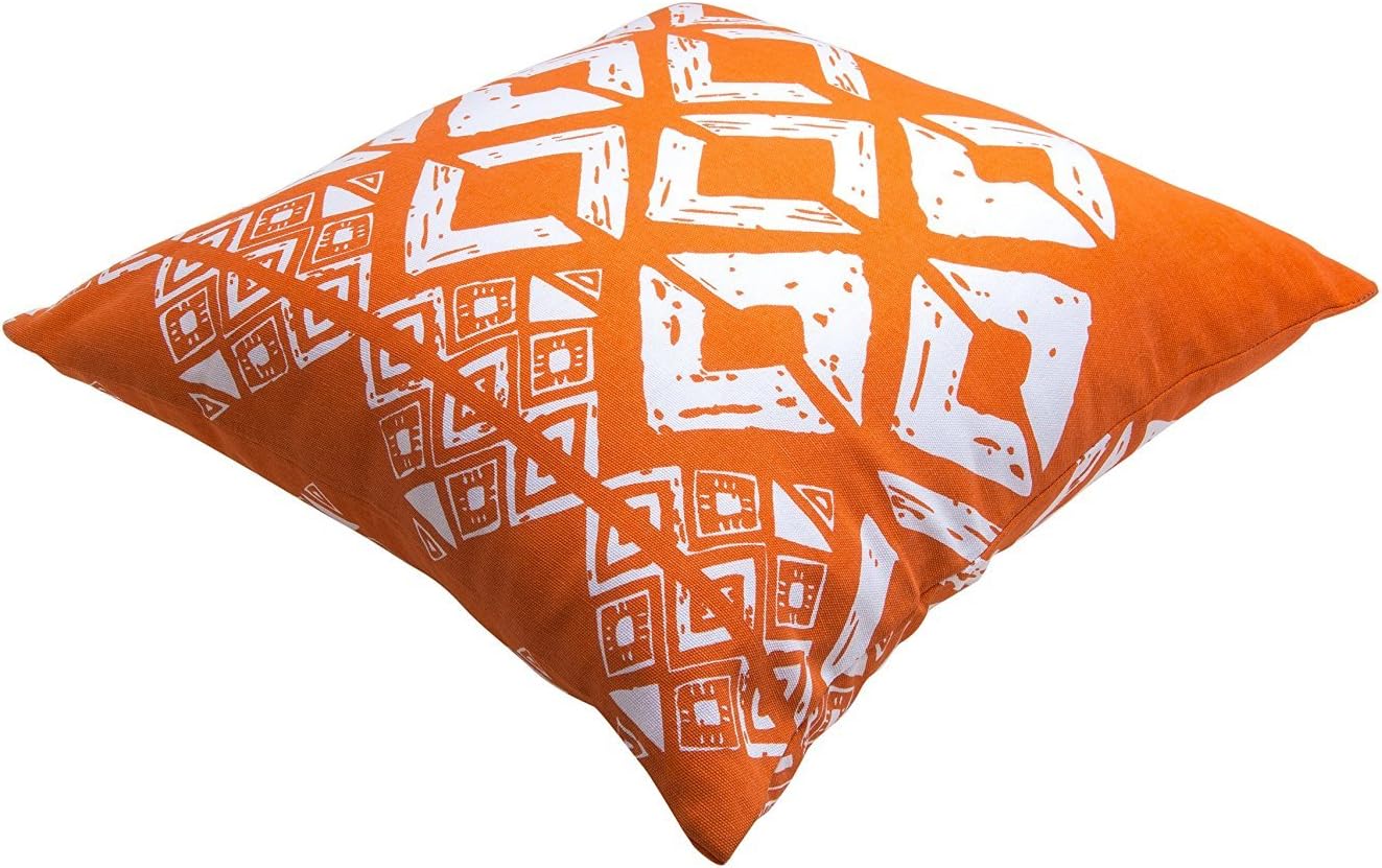 TreeWool (Pack of 2) Decorative Throw Pillow Covers Geometric Squares Accent in 100% Cotton Canvas (20 x 20 Inches, Orange)
