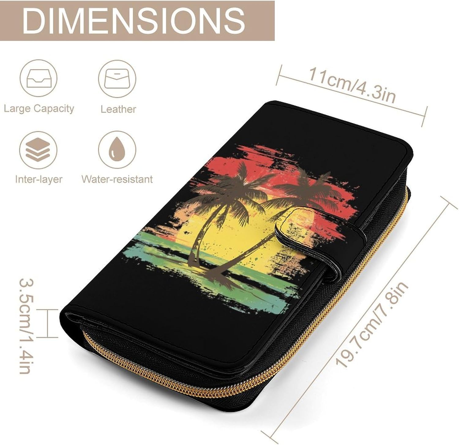 Beach Palm Trees Funny Long Slim Bifold Wallet Card Holder Purse with Buckle for Men Women