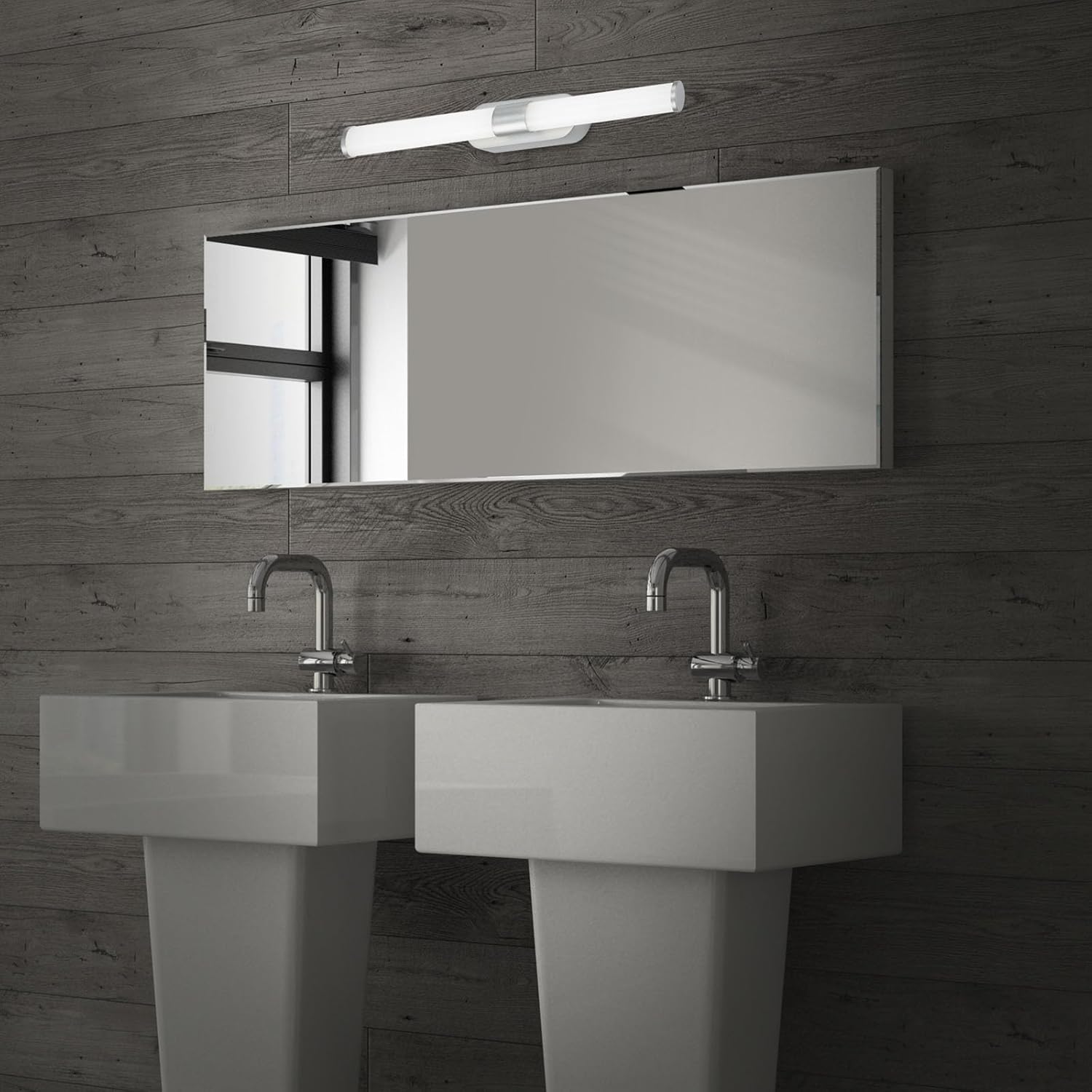 One BRILONER LED Bathroom Mirror Light installed horizontally above a rectangular mirror in a bathroom