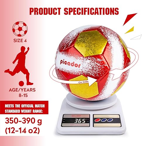 Miniatura 3 de PP PICADOR Balones de fútbol tamaño 4, pelota de fútbol de cuero láser para entrenamiento deportivo y juego de partidos, juego de bolas de fútbol