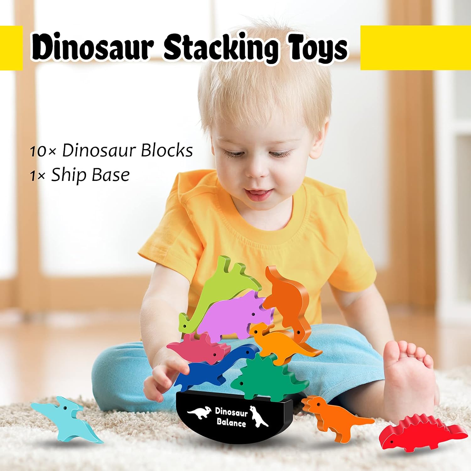 GMAOPHY Dinosaur Stacking Toy for Kids Boys Age 2 3 4 5 Years Old, Dinosaur Wooden Blocks for Concentration Motor Skills Training, Montessori Learning Toys, Christmas Birthday Gift Game for Toddler