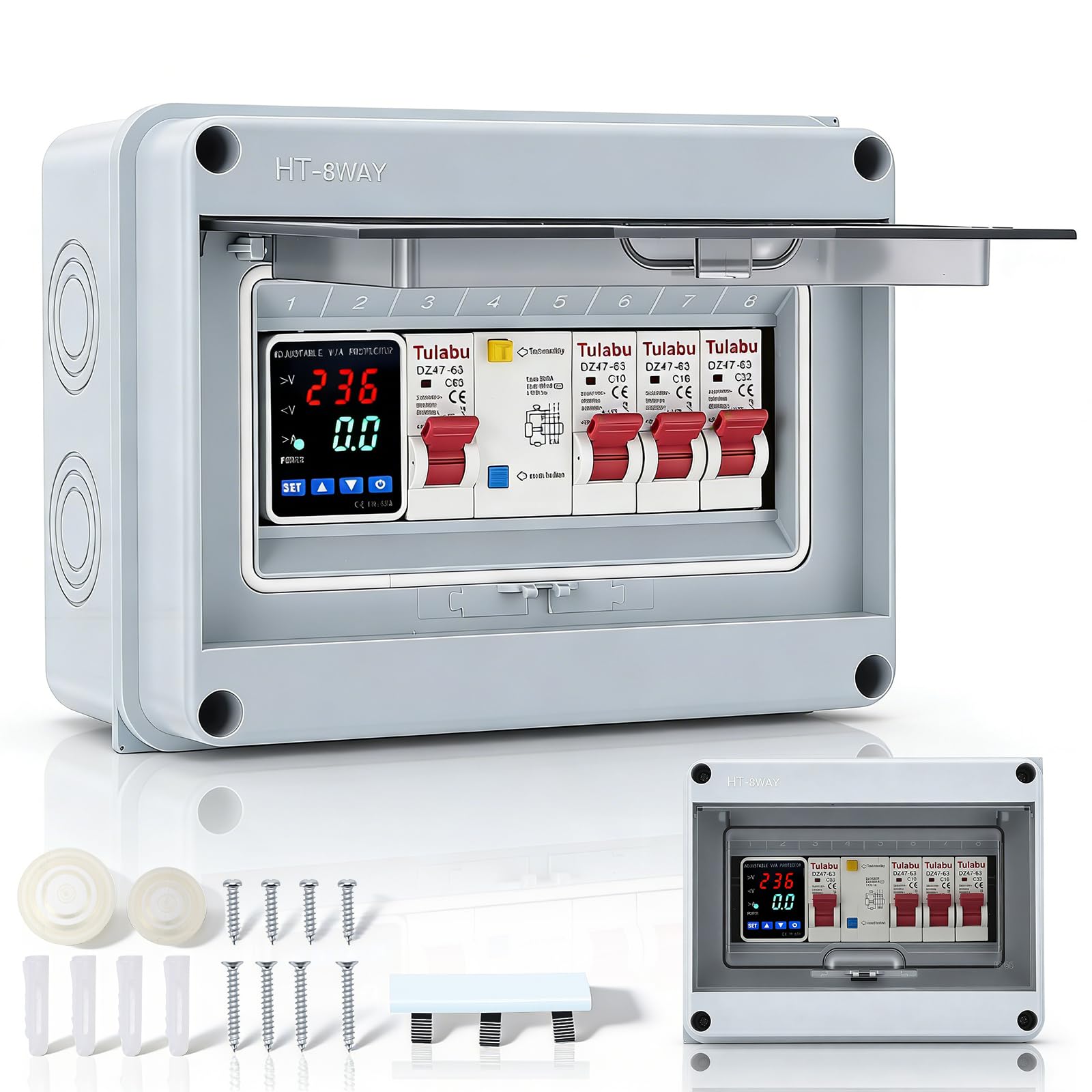 Quadro Portafusibili Parete, Quadro Distribuzione Parete IP65 Sezionatori AC 32A 16A 10A Quadro Distribuzione Dell'alimentazione Interruttore Automatico 63A Per Uso in Officina e Domestico