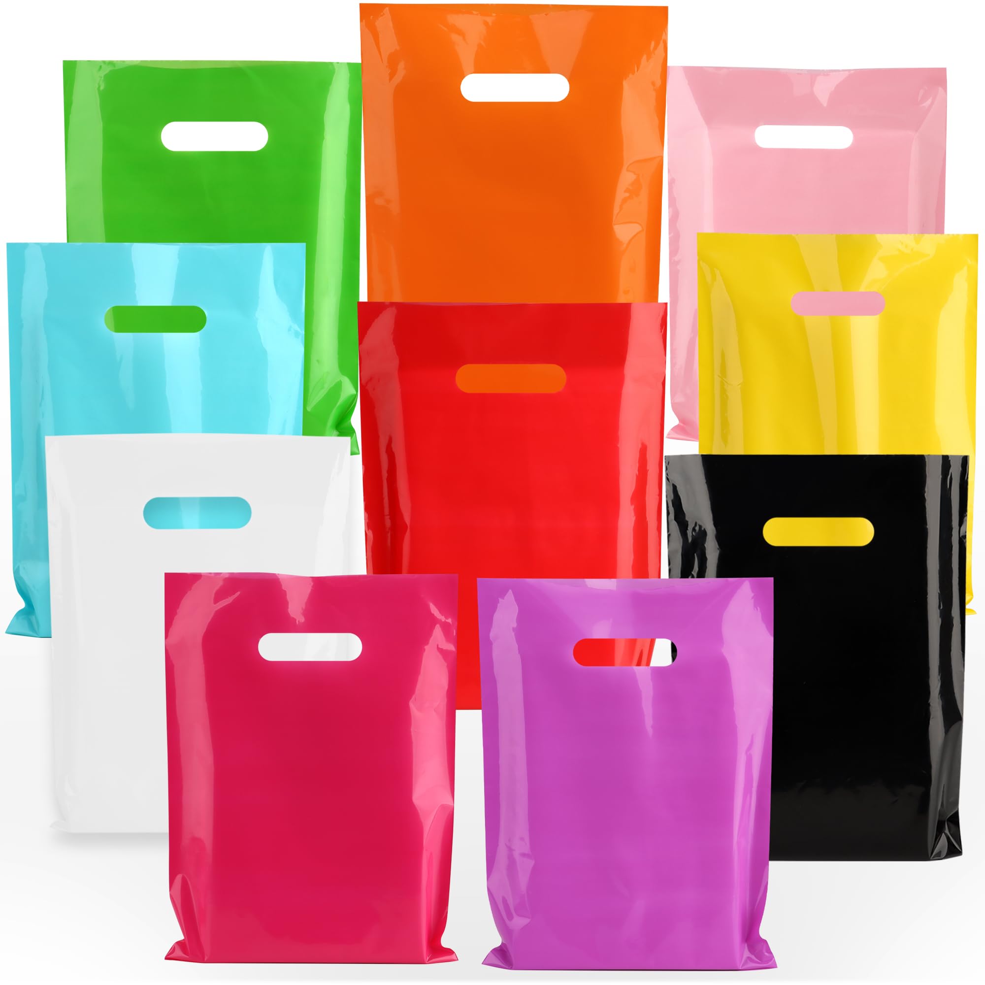 HOIIOH 200 Pack Assorted Colours Plastic Gift Bags 23x30cm