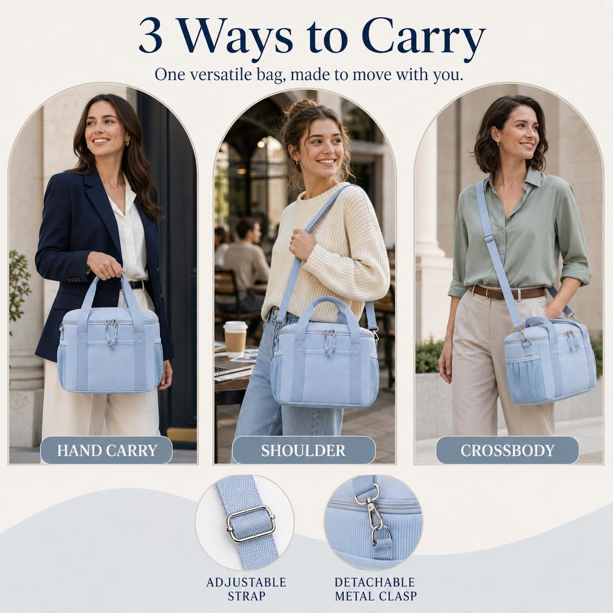 LOIDOU Borsa termica per il pranzo, per donne e uomini, in velluto a coste, a prova di perdite, riutilizzabile, con tracolla regolabile, per lavoro, ufficio, spiaggia, picnic (blu)
