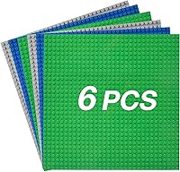 JNZong 6 Pack 10x10 Multicolor Baseplates - 100% Compatible LEGO Building Bricks Base Plates, Durable Classic Plates