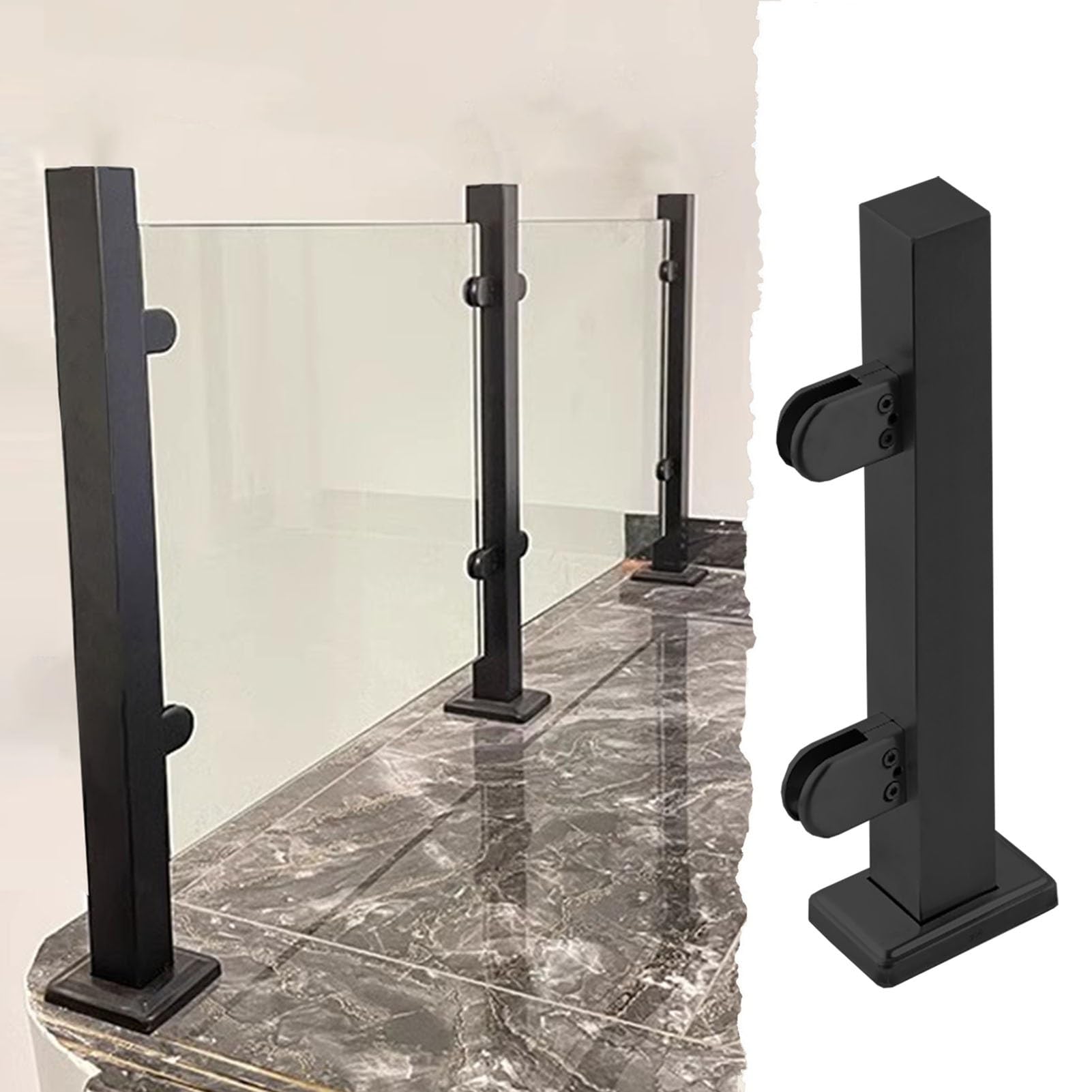 Support de poteau de balustrade en verre noir en acier inoxydable 304 pour escalier