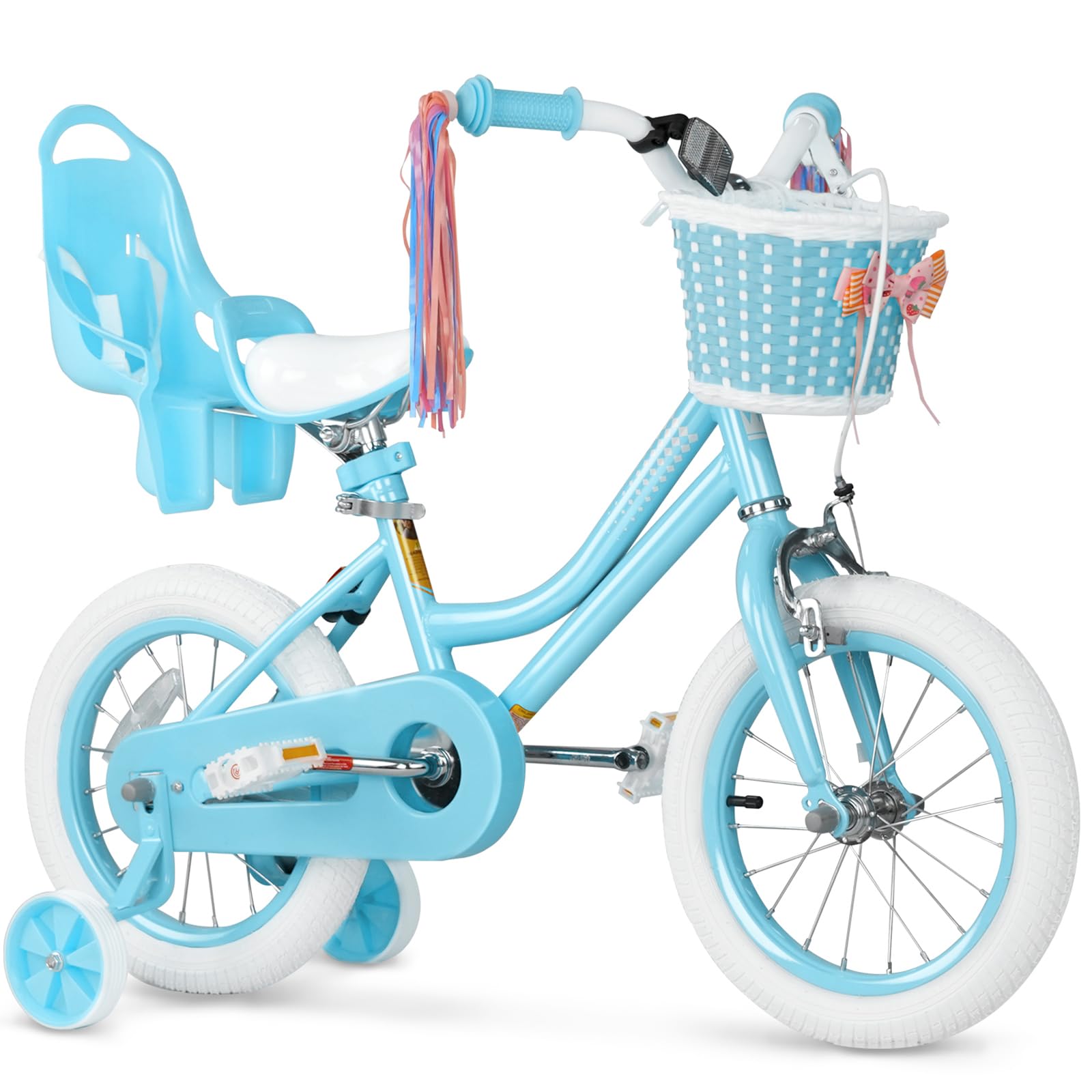 Glaf Toddler Girls Bike for 2-12 Years Old 12 14 16 20 Inch Toddler Bike with Training Wheels Toddlers Bicycle with Basket and Doll Seat,Kids Bike with Bell (14 Inch with Training Wheels, Light Blue)