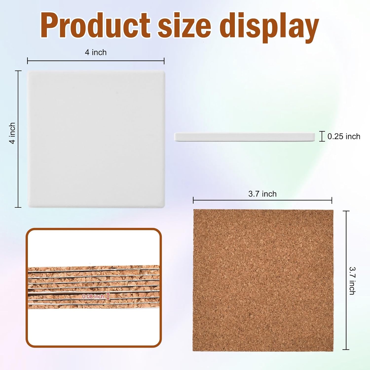 60 Pcs Ceramic Tiles for Crafts White Ceramic Coasters for Crafts Blank Unglazed Ceramic Tiles 4x4 for Painting, Alcohol Ink, Acrylic Pouring, DIY Coaster, Cork Backing Pads Included