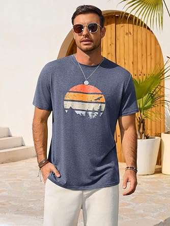 Runcati Mens Short Sleeve T-Shirts Casual Graphic Printed Tee Tops Crewneck Summer Beach Hawaiian Vintage Shirt