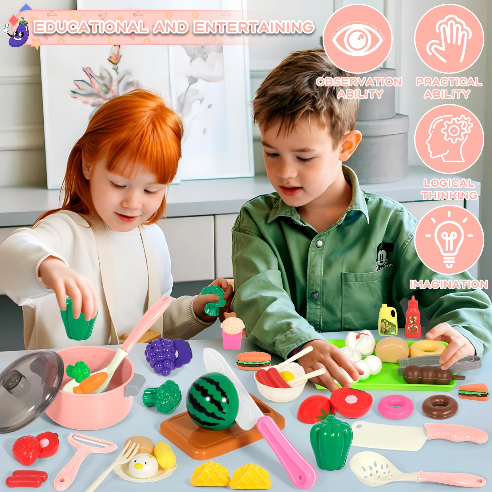 Set Cuisine Enfant AQXONG 76 Pièces – Jeu De Rôle Chef Avec Casseroles, Légumes à Découper, Four Et Accessoires – Dès 3 Ans