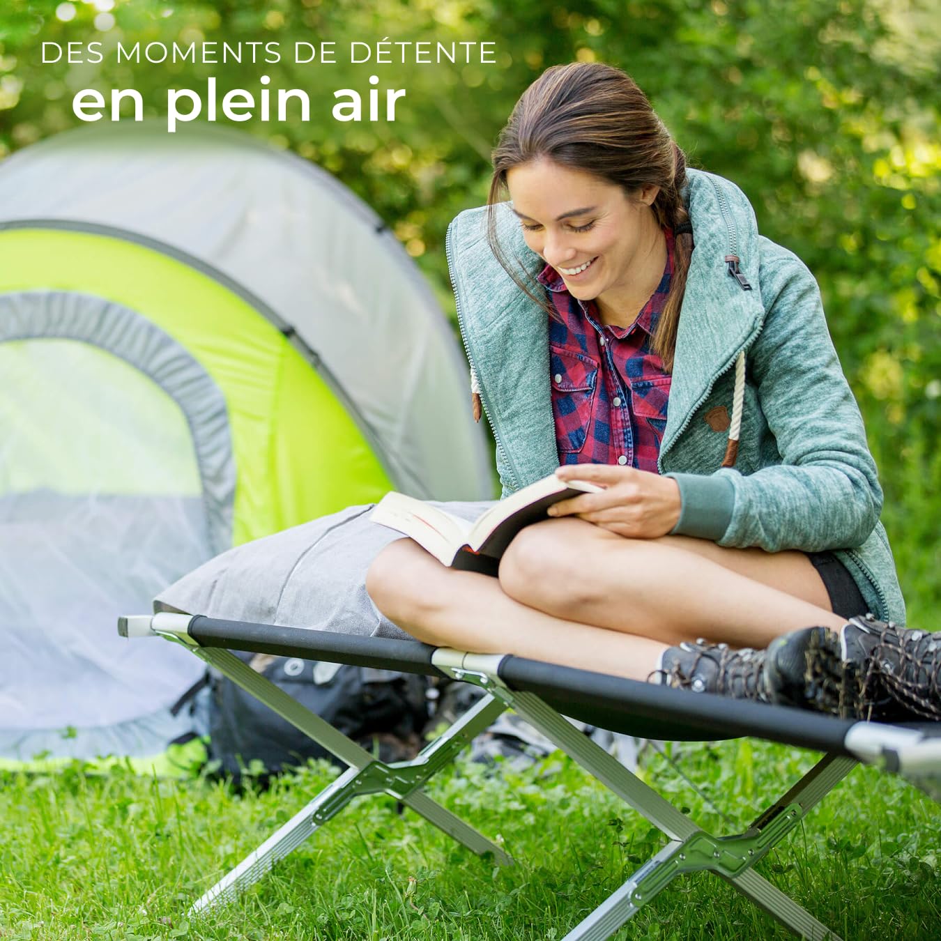 tectake® Lit de Camp Pliable avec Housse de Transport - Lit appoint Matelas 1 Place Enfant Adulte Voyage Bivouac Plage Tente Exterieur Jardin Peche - 190 x 70 cm - Charge Max 150 kg - Noir - Lot de 2