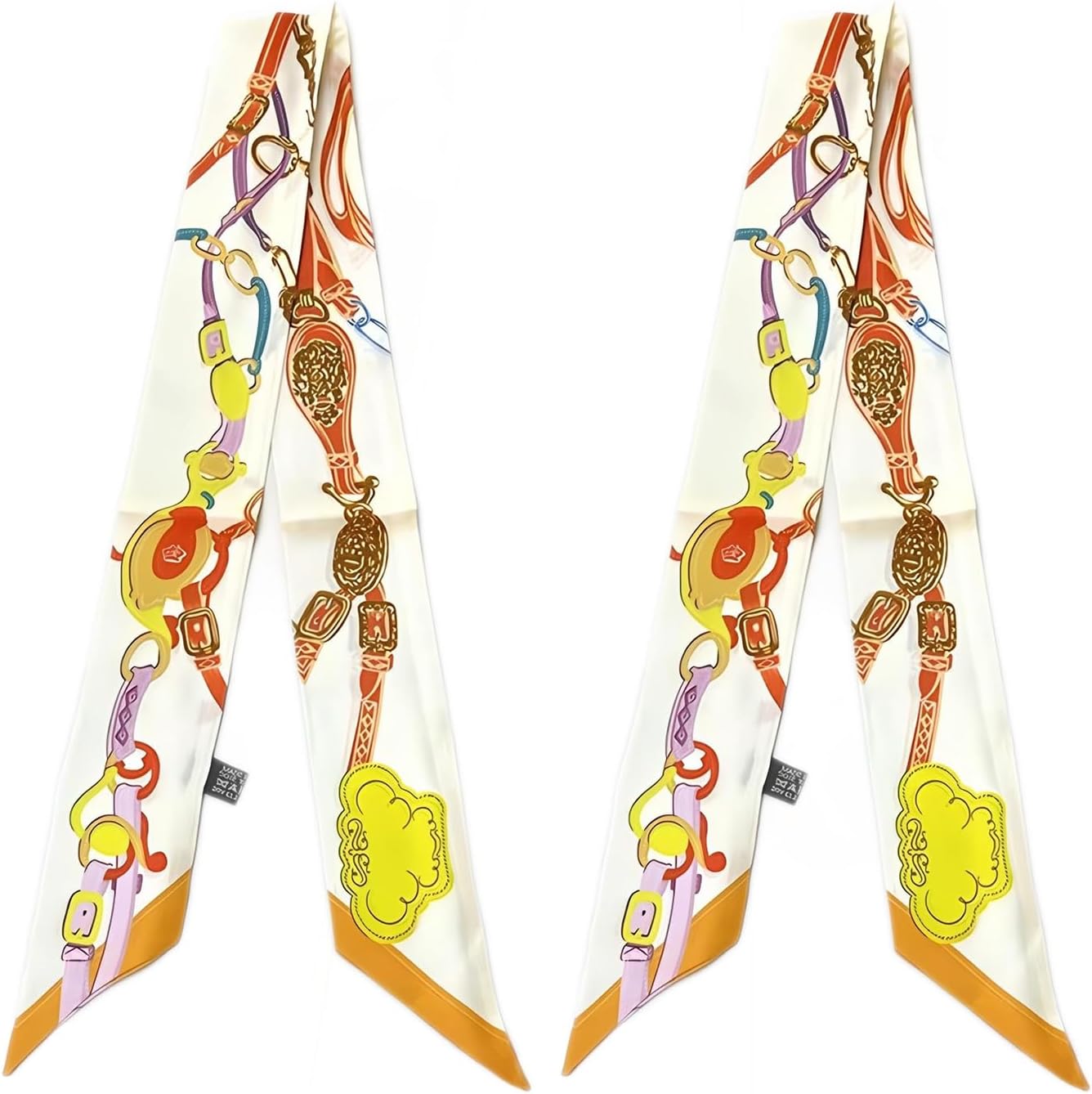 100% Mulberry Silk Scarf for Handbags & Purses, 2Pcs 2''x35'' Hair Ribbon Skinny Neck Scarves for Women