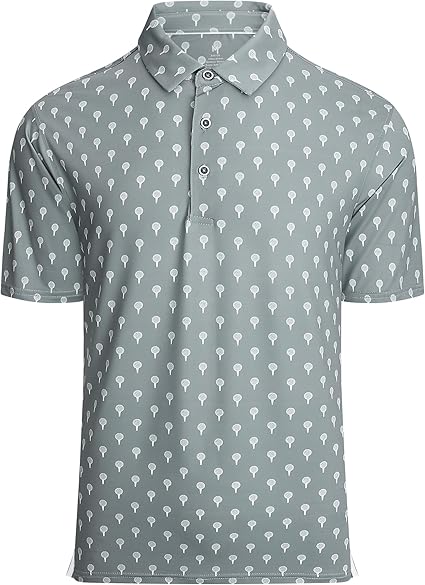 Alex Vando Mens Golf Shirt Moisture Wicking Quick-Dry Print Performance Polo Shirts for Men
