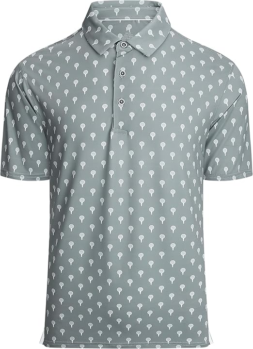 Alex Vando Mens Golf Shirt Moisture Wicking Quick-Dry Print Performance Polo Shirts for Men