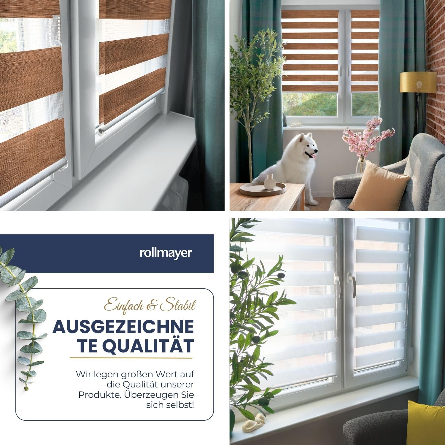 Rollmayer Doppelrollo Klemmfix ohne Bohren Klemmrollo Fensterrollo (Holzlook Gold 120 x 130 cm BxH) Duo Rollo Sonnenschutzrollo Zebrarollo Seitenzugrollo für Fenster und Tür