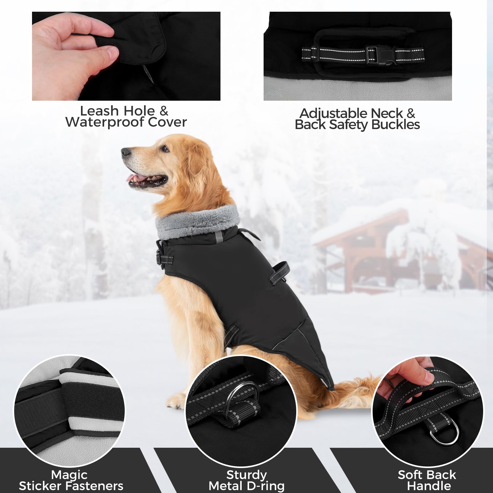 Mihachi Veste d'hiver chaude pour chien de taille moyenne, veste imperméable avec harnais en polaire réfléchissante intégrée pour animaux de compagnie, manteaux par temps froid