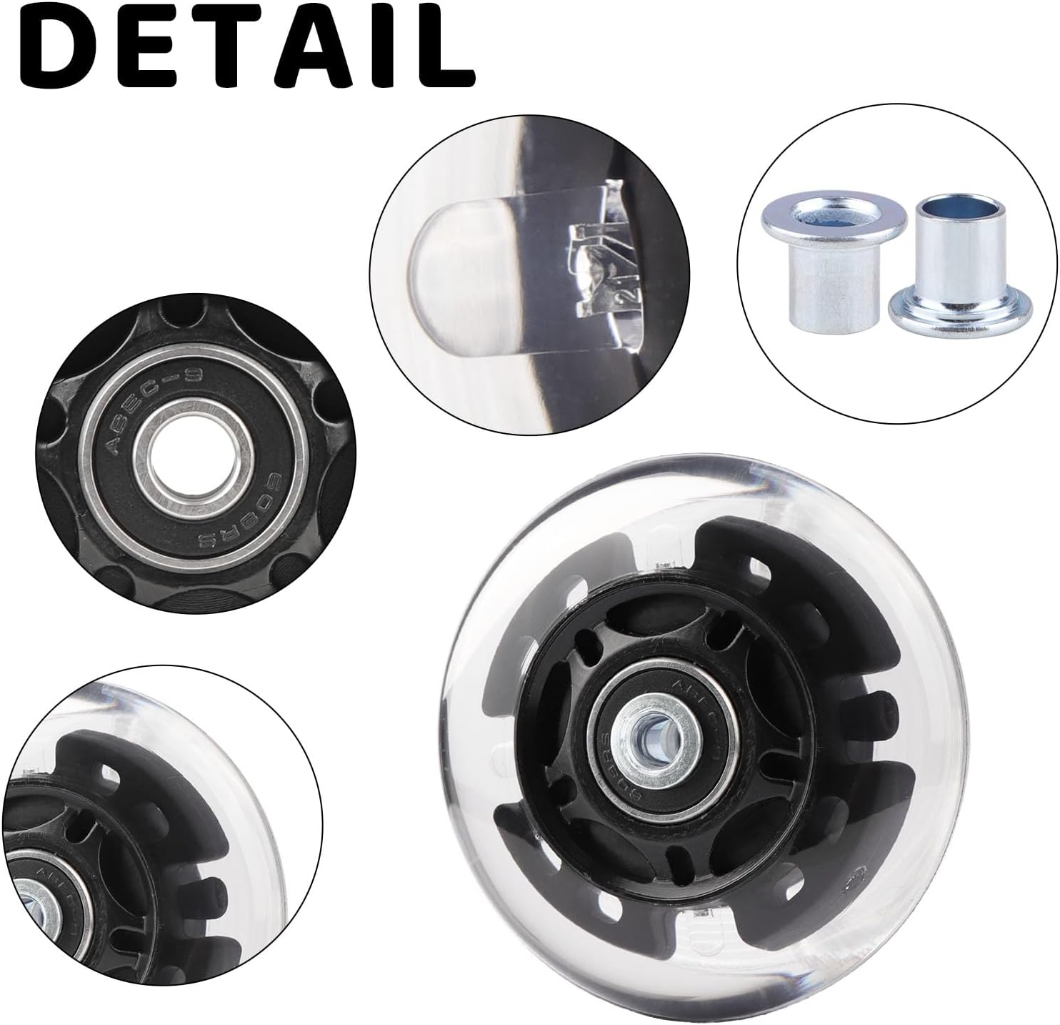 Inline Skate Wheels Light Up 85A Indoor Outdoor Replacement Wheels with ABEC-7 Bearings for Kids & Children Beginner Inline Skates, Pack of 8 (Black, 76mm)