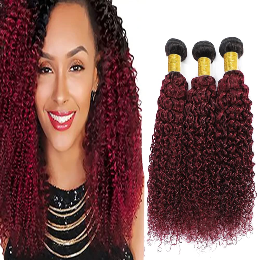 1B99J Ombre Curly Wave Human Hair Bundles Unprocessed