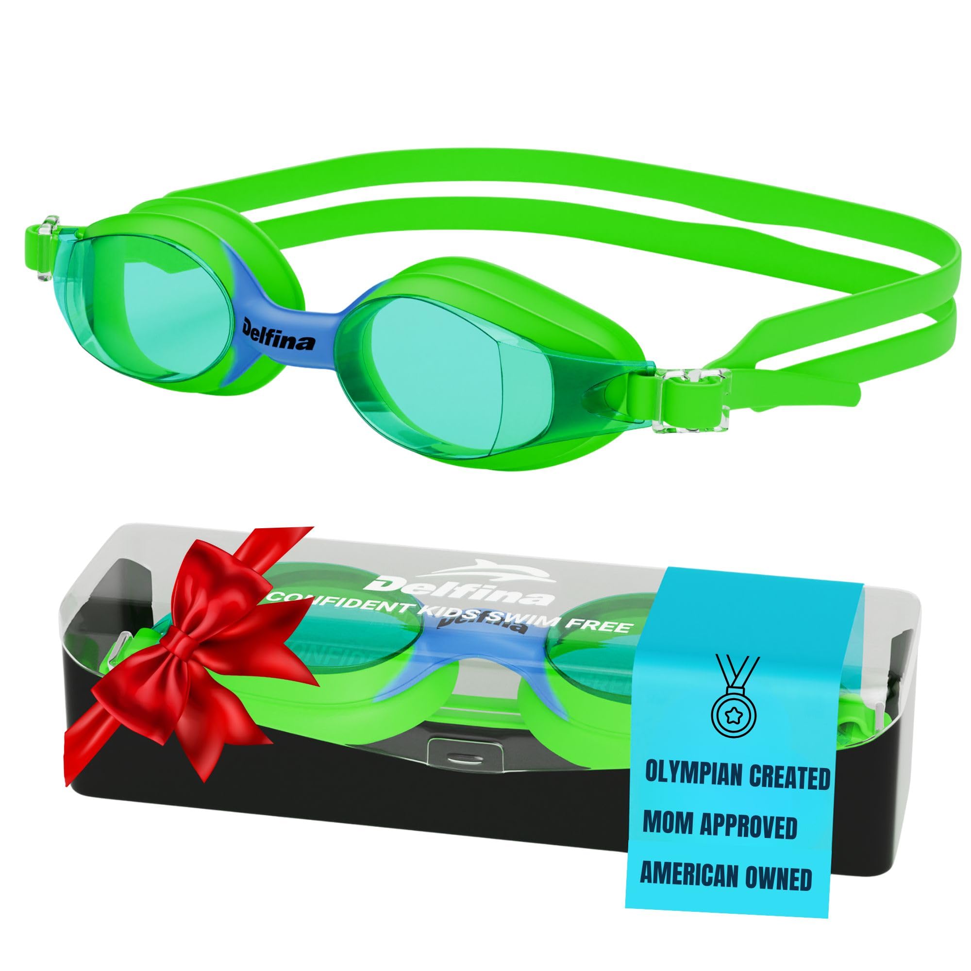 Delfina Unisex Gogle pływackie dla dzieci w wieku 2+ przeciwmgielne gogle pływackie dla maluchów - 100% ochrona przed promieniowaniem UV, szczelne gogle do basenu dla dzieci z etui ochronnym - gogle