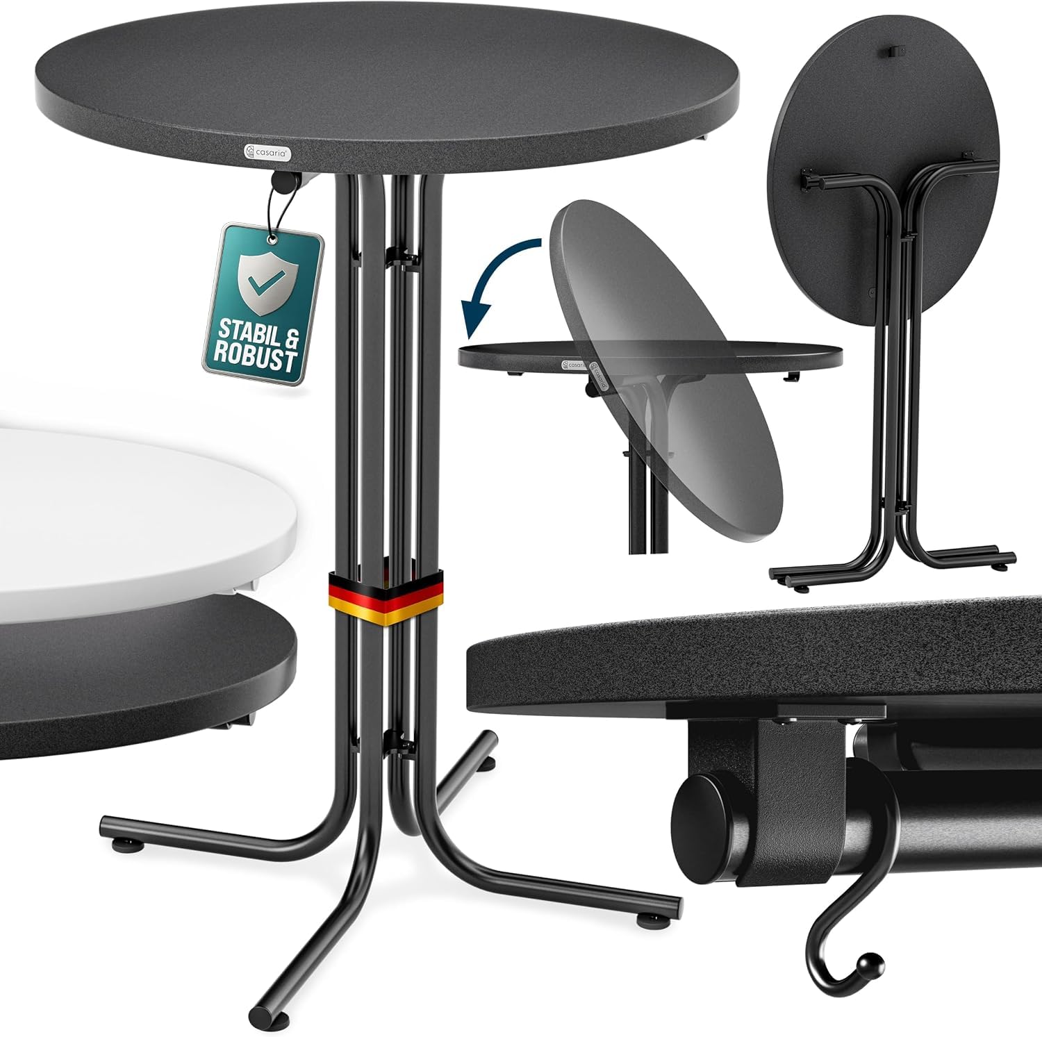 CASARIA® Bar Table, Cocktail, Foldable, Round, Set of 2 Tables, Grey, 80cm