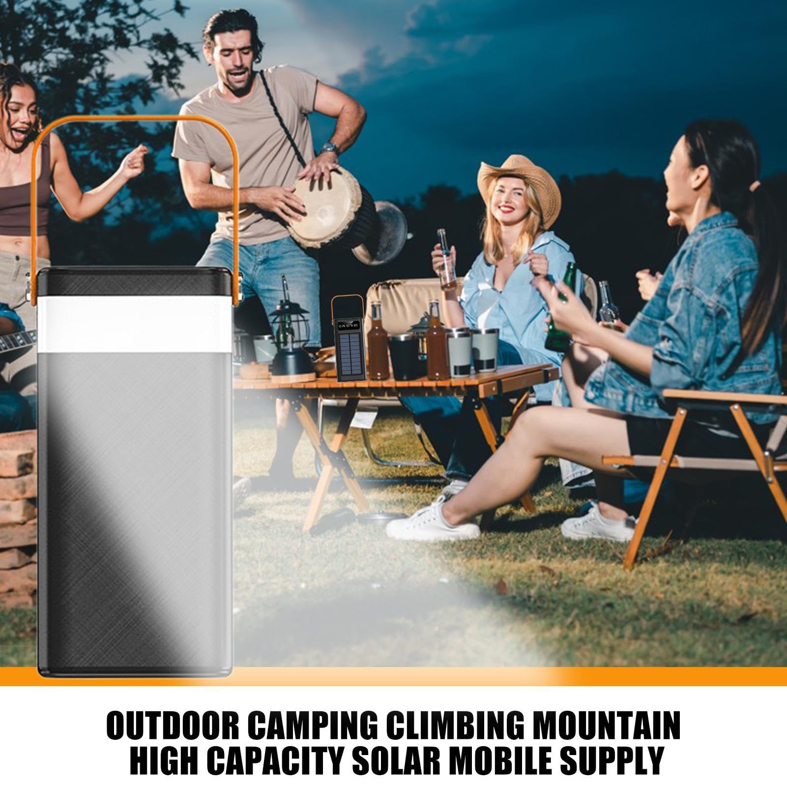 Caricabatterie Solare per Telefono Power Bank Esterno 120W | 50000mAh Luce Emergenza Cavi Integrati 4 Uscite 3 Ingressi per Dispositivi Mobili Escursionismo Zaino in Spalla Campeggio