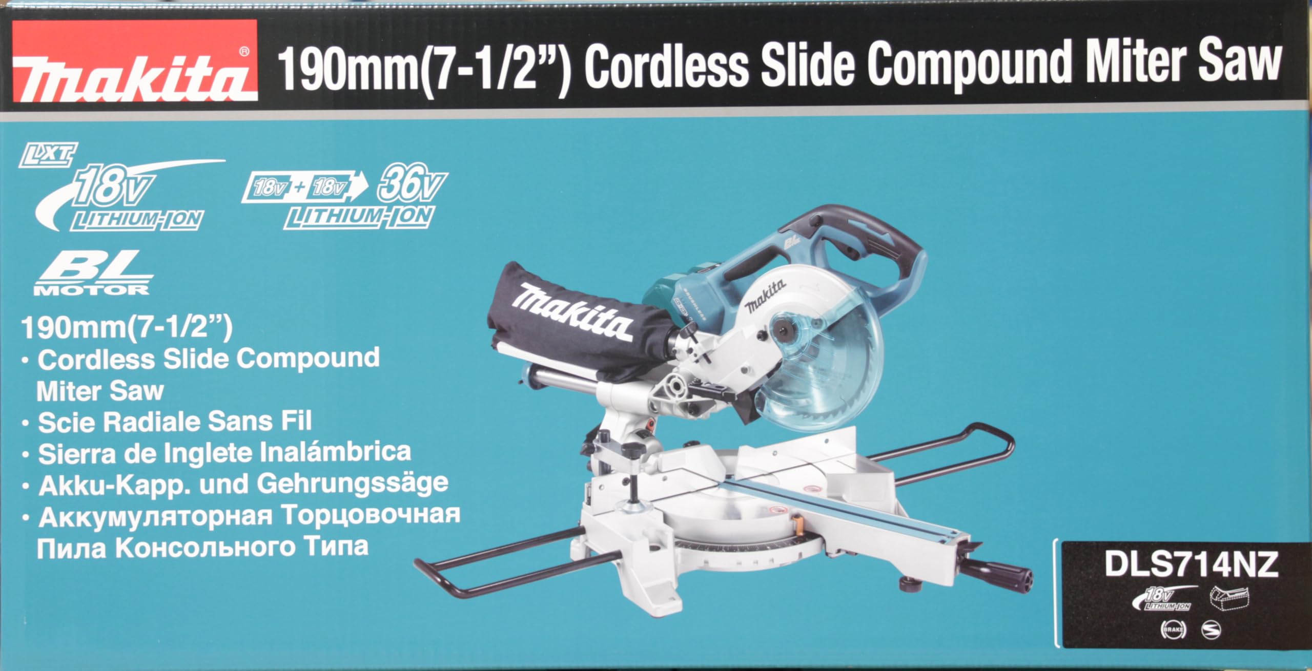 Makita DLS714NZ Twin 18V, 36V, Litowo-Jonowa LXT Bezszczotkowa Piła Ukośna 190 mm – Baterie i Ładowarka Nie Są Dołączone