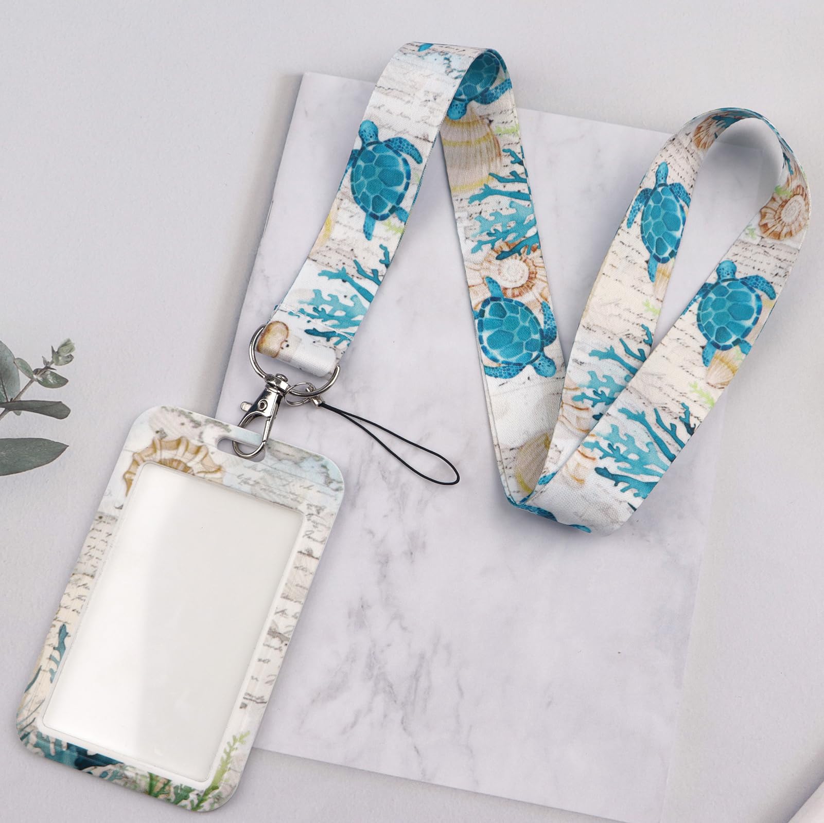 Juanooo Sea Turtle Lanyard with Card Holder Cute Keychain Neck Lanyard Strap for Keys ID Badge for Women Men Kids Teachers Cool Cruise Ship Card School ID Holder - Image 2