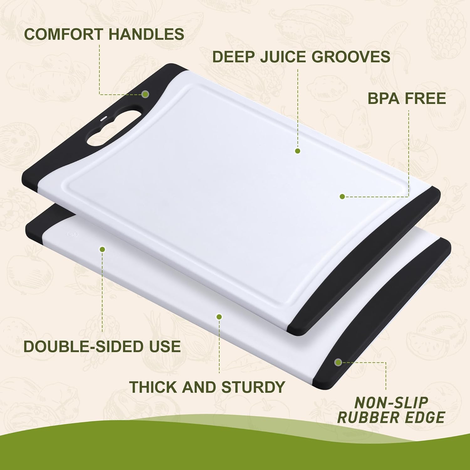 3 Packs Plastic Cutting Board Set with Non Slip Edges and Over Sink Nice Solid Thick Juice Groove Chopping Board Extra Large Big Small Best Oversized Kitchen Counter Organic Vegetable Meat BBQ Kit