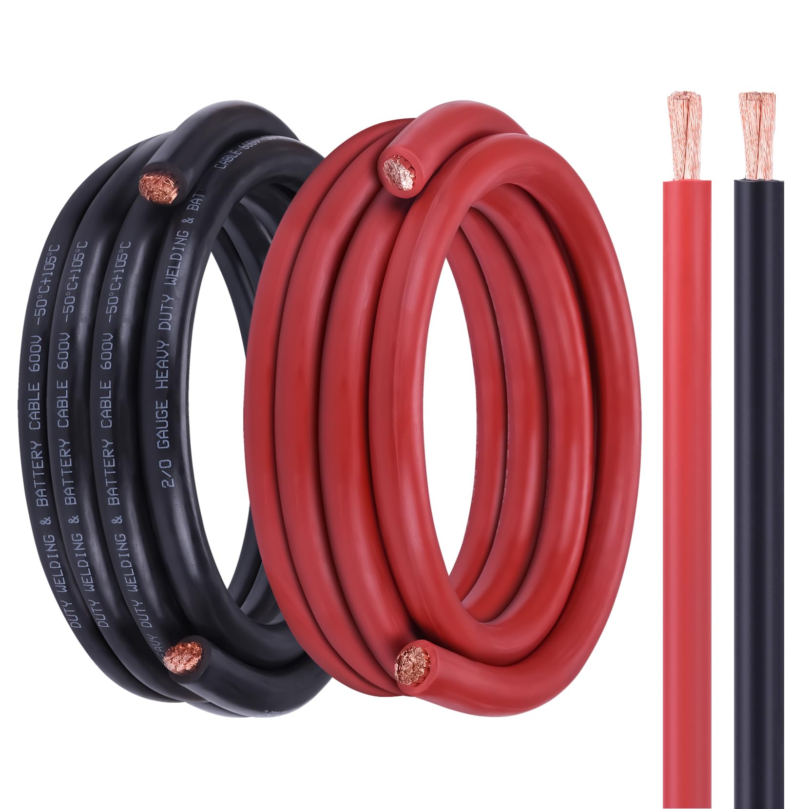 2/0 Battery Cable, 15FT Red + 15FT Black 2/0 Wire, 2/0 Welding Cable for Automotive, Battery, Solar and Marine