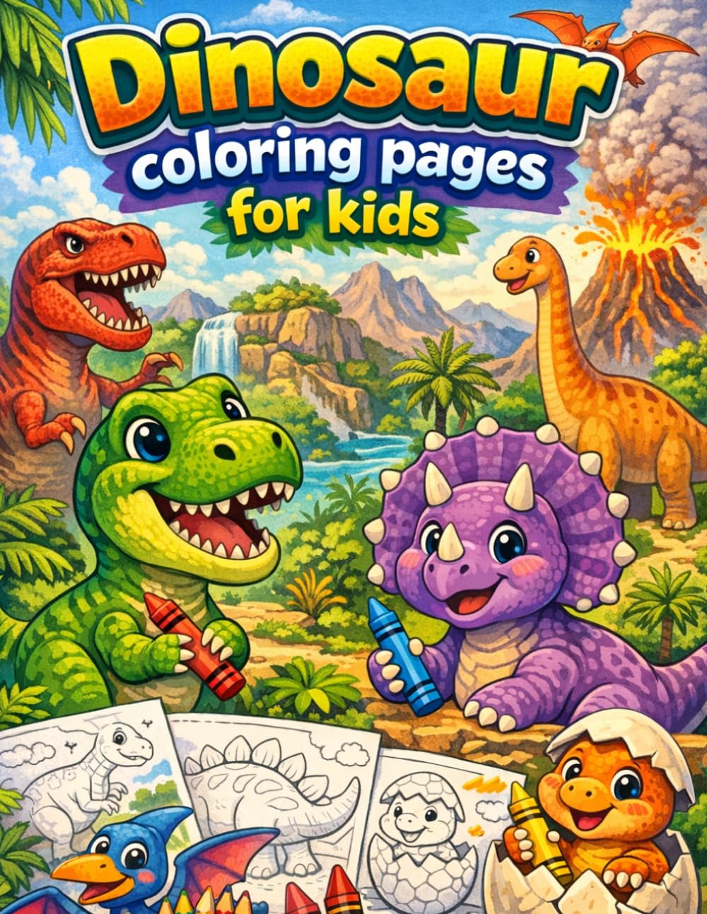 Dinosaur coloring pages for kids: Dinosaur Coloring Pages for Kids: Fun and Easy Dinosaur Designs for Ages 4-8 | 103 Pages of Simple and Adorable Dinosaur Illustrations