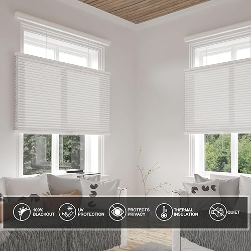 Miniatura 10 de Changshade Persianas celulares opacas inalámbricas, de arriba hacia abajo, para ventanas, plisadas de una sola celda de 1.5 pulgadas para