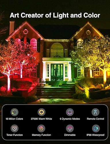 Miniatura 2 de Onforu Paquete de 2 luces de inundación LED RGB equivalente a 600 W reflector de 100 W que cambia de color con control remoto de 44 teclas arandela
